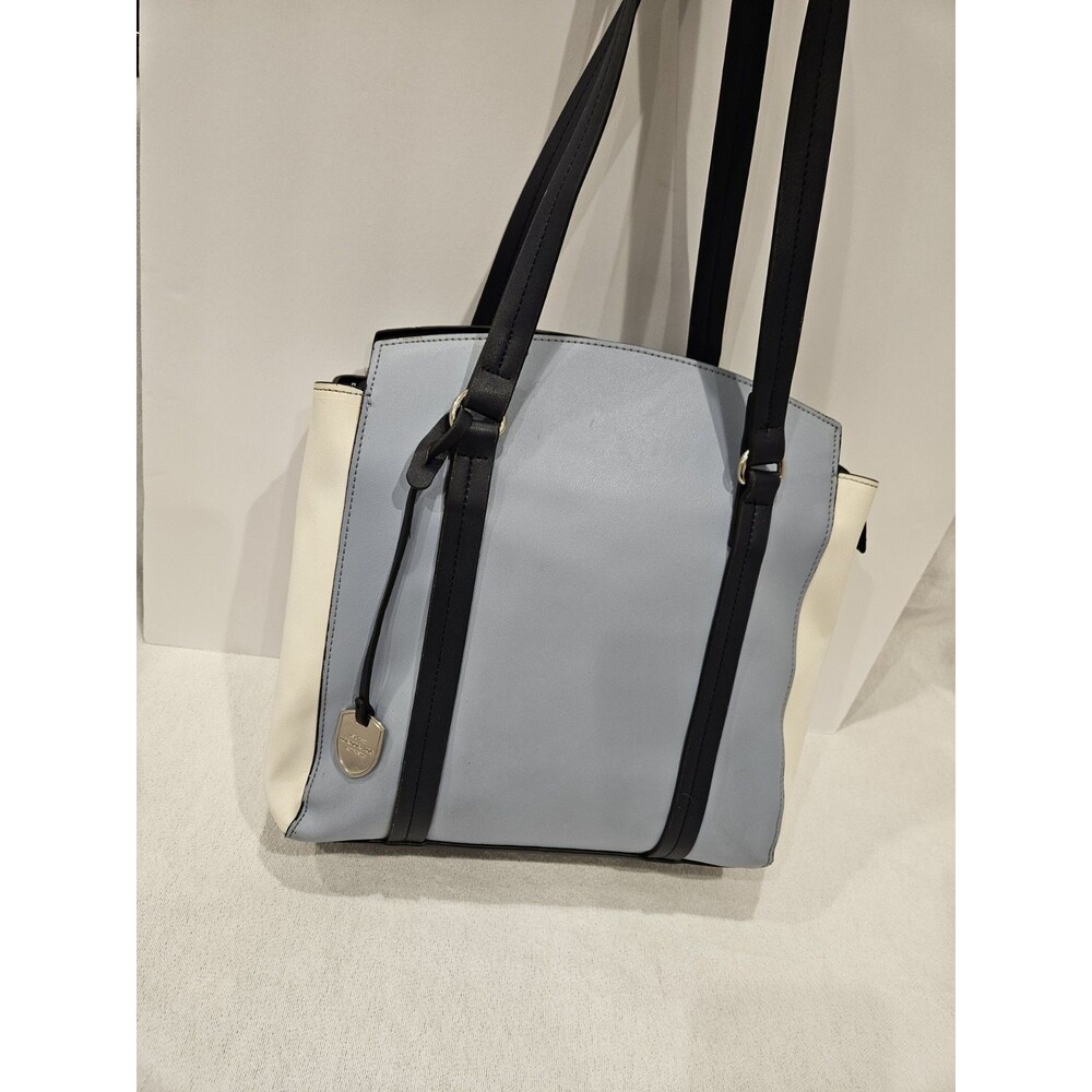 London Fog Colorblock Shoulder Bag Light Blue Black White Silver Hardware Zip